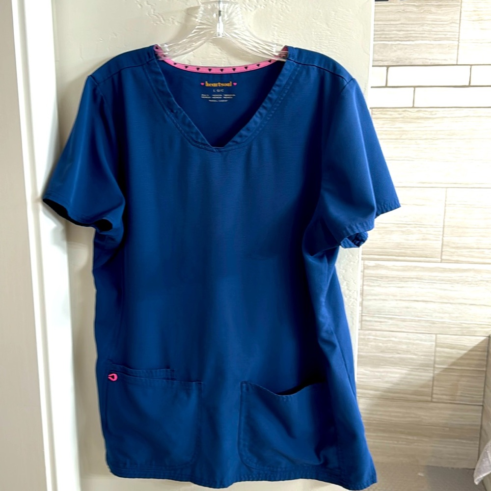 HeartSoul Royal Blue Scrub Top with Pink Trim